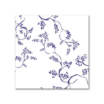 Off-White Cotton Sateen Fabric with Purple Hand-painted Vine Print | FACS-1143-181