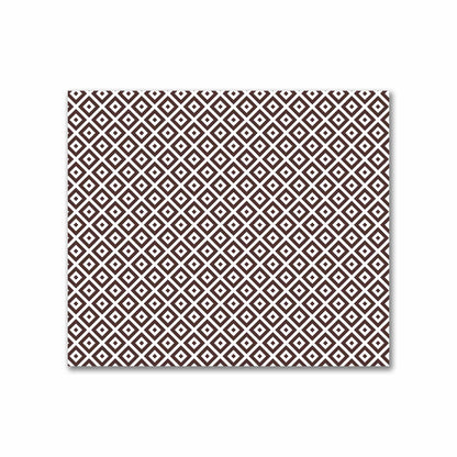Off-White Cotton Sateen Fabric with Brown Repeating Square Motif Print | FACS-1161-122
