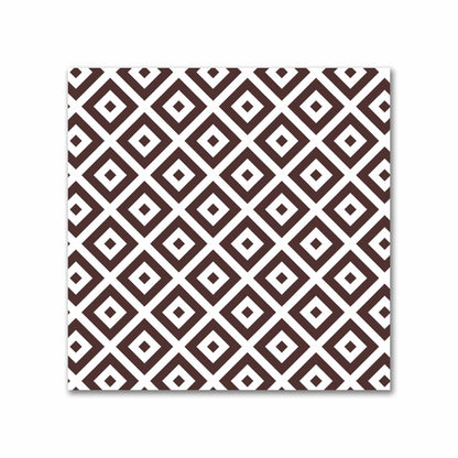 Off-White Cotton Sateen Fabric with Brown Repeating Square Motif Print | FACS-1161-122