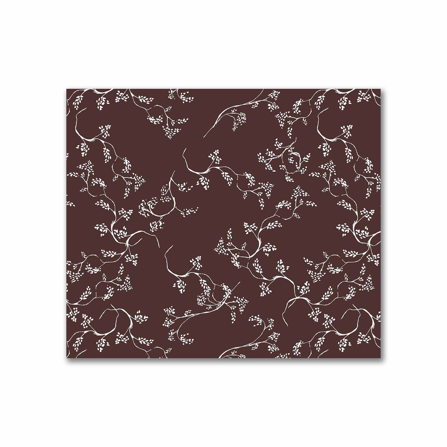 Brown Cotton Sateen Fabric with Off-White Vine Print  | FACS-1161-182