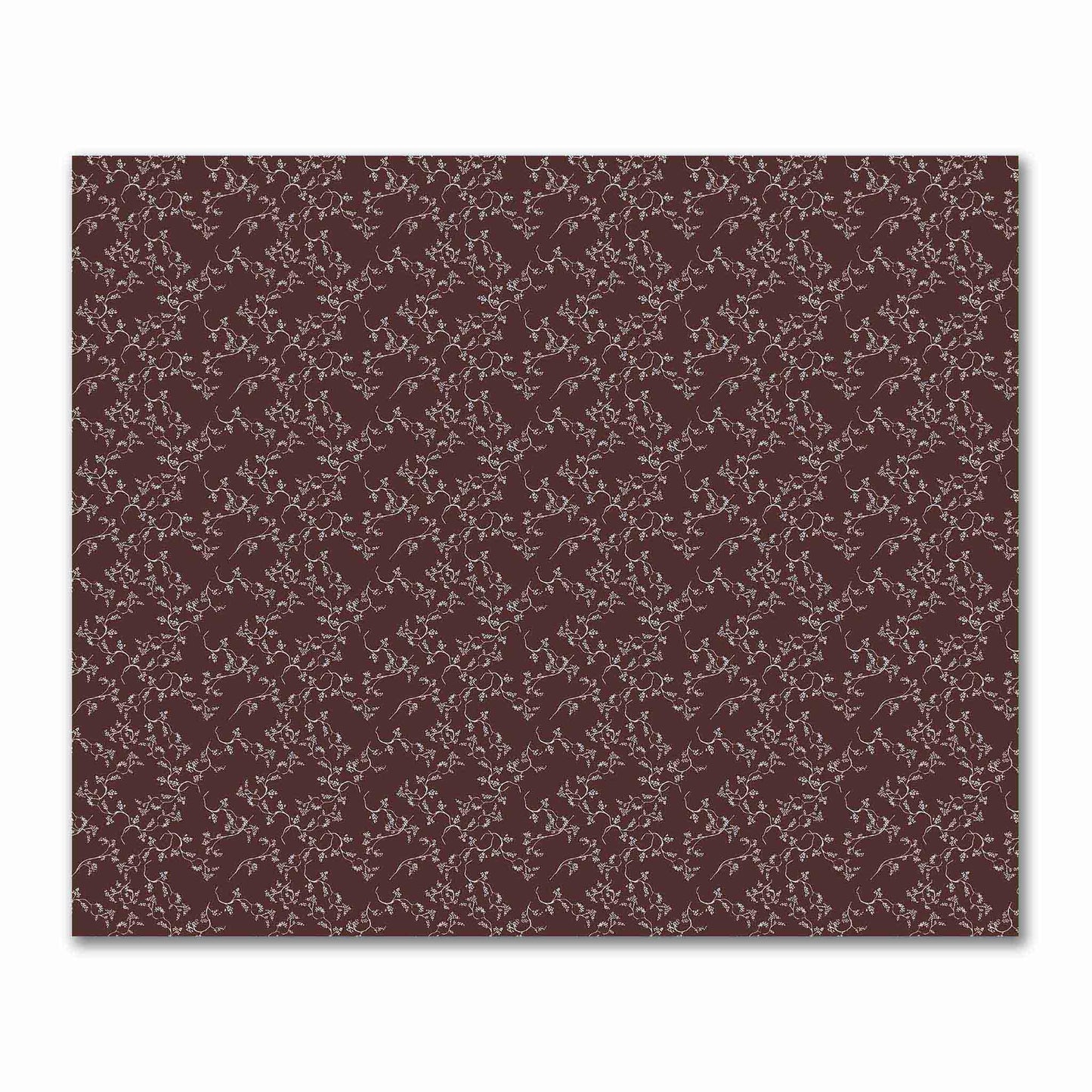 Brown Cotton Sateen Fabric with Off-White Vine Print  | FACS-1161-182