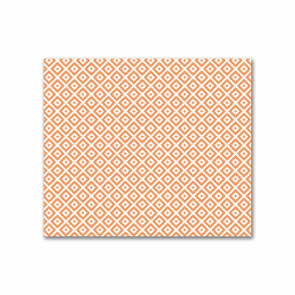 Off-White Cotton Sateen Fabric with Orange Repeating Square Motif Print | FACS-1181-122