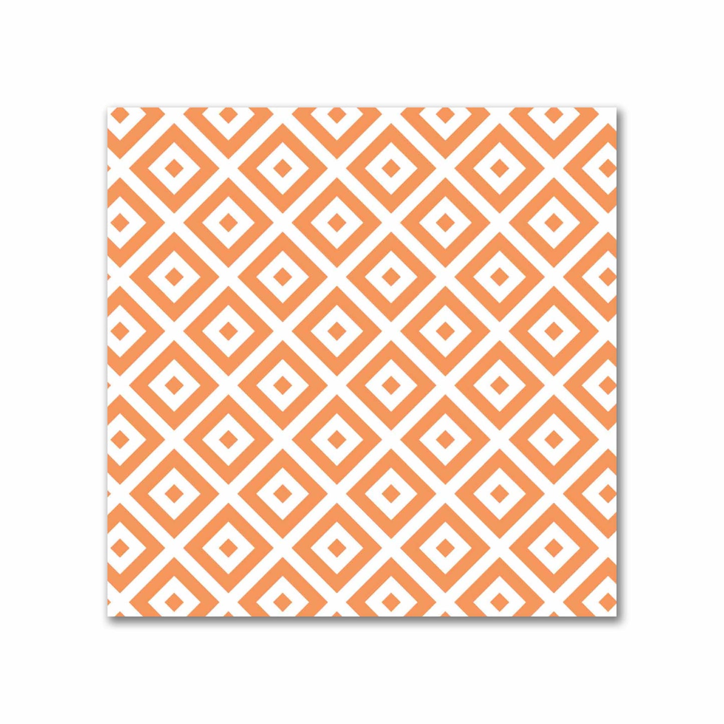Off-White Cotton Sateen Fabric with Orange Repeating Square Motif Print | FACS-1181-122