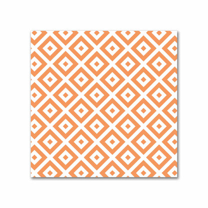 Off-White Cotton Sateen Fabric with Orange Repeating Square Motif Print | FACS-1181-122