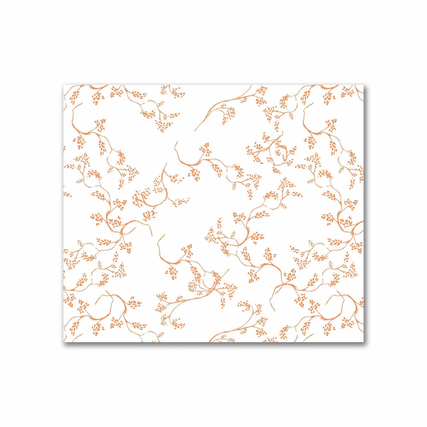 Off-White Cotton Sateen Fabric with Orange Hand-painted Vine Print | FACS-1181-181