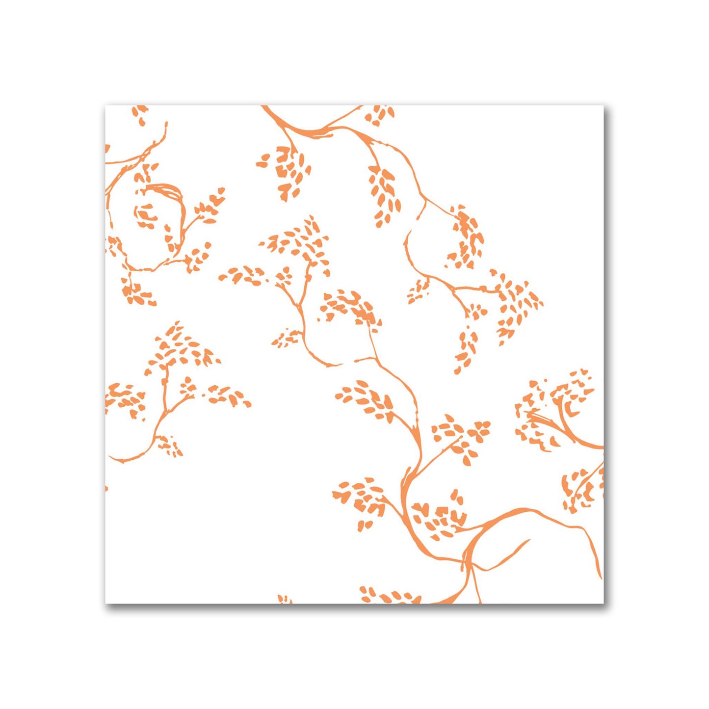 Off-White Cotton Sateen Fabric with Orange Hand-painted Vine Print | FACS-1181-181