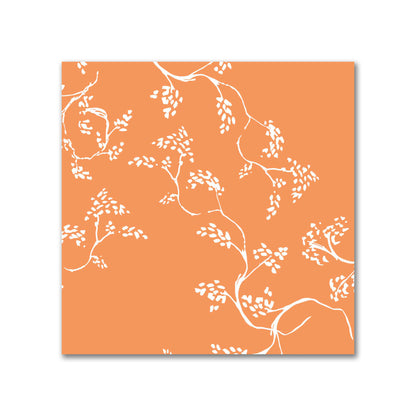 Orange Cotton Sateen Fabric with Off-White Vine Print  | FACS-1181-182
