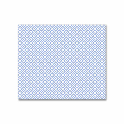 Off-White Cotton Sateen Fabric with Blue Repeating Square Motif Print | FACS-1231-122