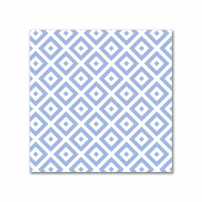 Off-White Cotton Sateen Fabric with Blue Repeating Square Motif Print | FACS-1231-122