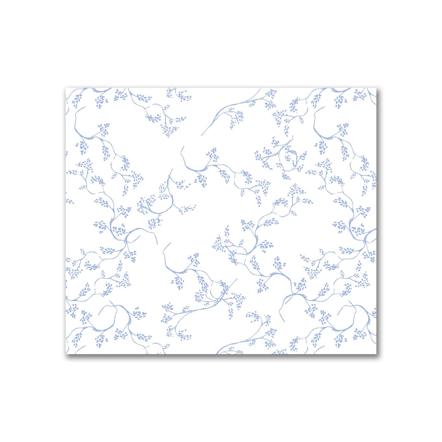 Off-White Cotton Sateen Fabric with Blue Hand-painted Vine Print | FACS-1231-181