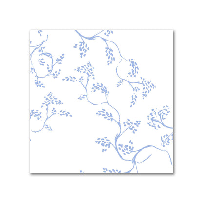 Off-White Cotton Sateen Fabric with Blue Hand-painted Vine Print | FACS-1231-181