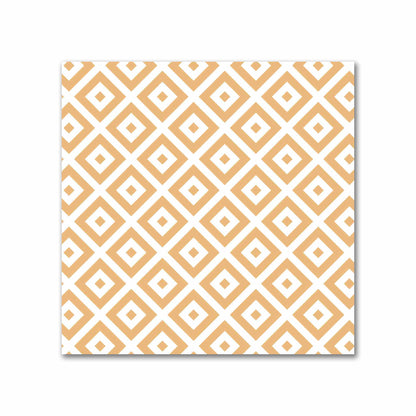 Off-White Cotton Sateen Fabric with Pale Orange Repeating Square Motif Print | FACS-1232-122