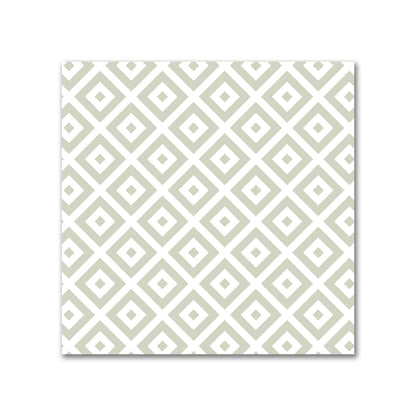 Off-White Cotton Sateen Fabric with Pale Green Repeating Square Motif Print | FACS-1241-122