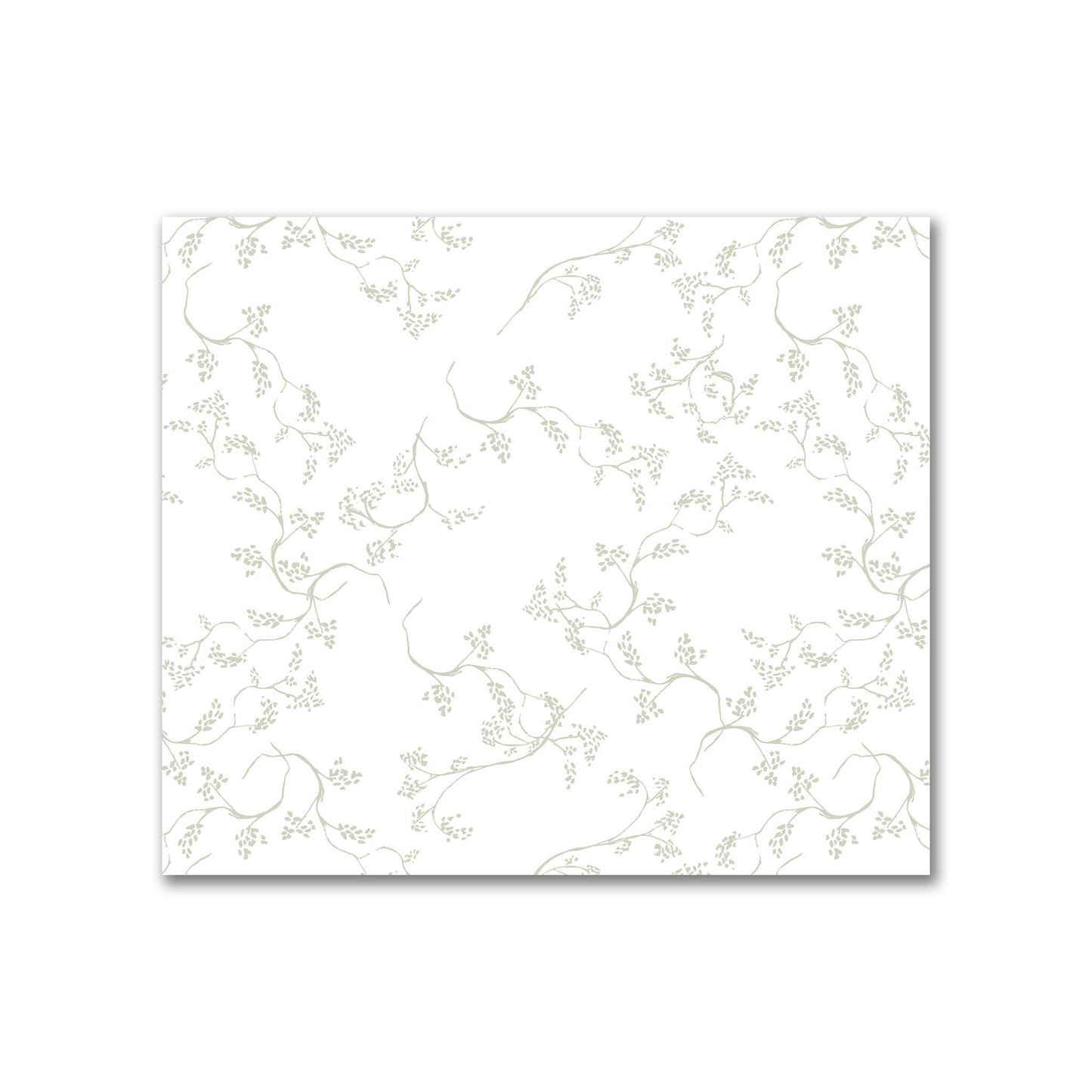 Off-White Cotton Sateen Fabric with Pale Green Hand-painted Vine Print | FACS-1241-181