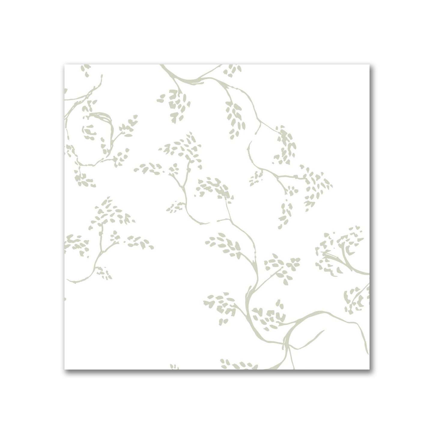 Off-White Cotton Sateen Fabric with Pale Green Hand-painted Vine Print | FACS-1241-181