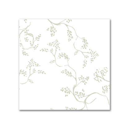 Off-White Cotton Sateen Fabric with Pale Green Hand-painted Vine Print | FACS-1241-181