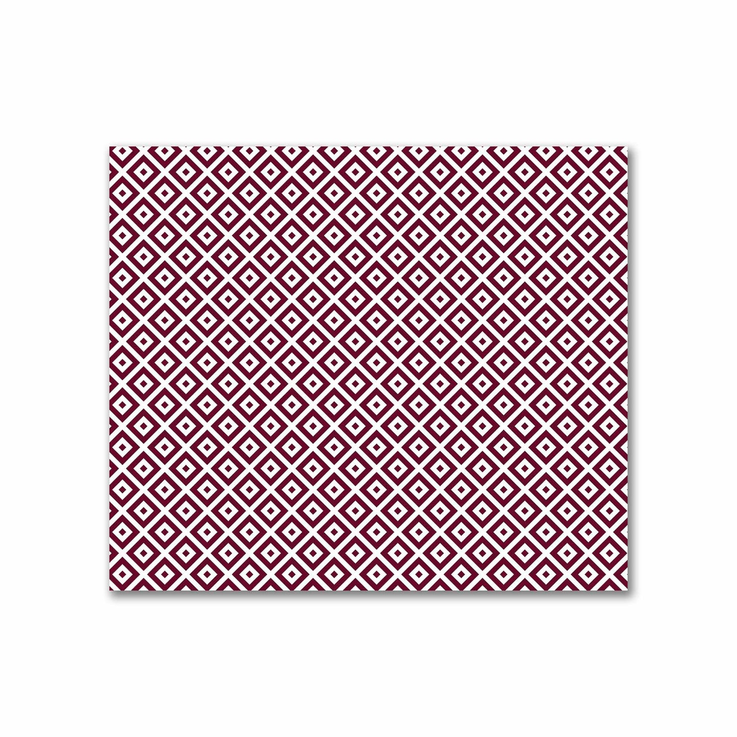 Off-White Cotton Sateen Fabric with Burgundy Red Repeating Square Motif Print | FACS-1281-122