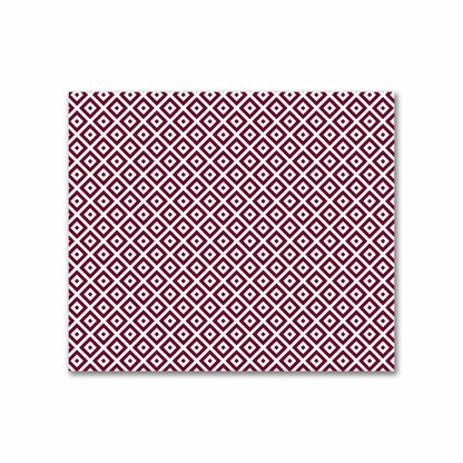 Off-White Cotton Sateen Fabric with Burgundy Red Repeating Square Motif Print | FACS-1281-122