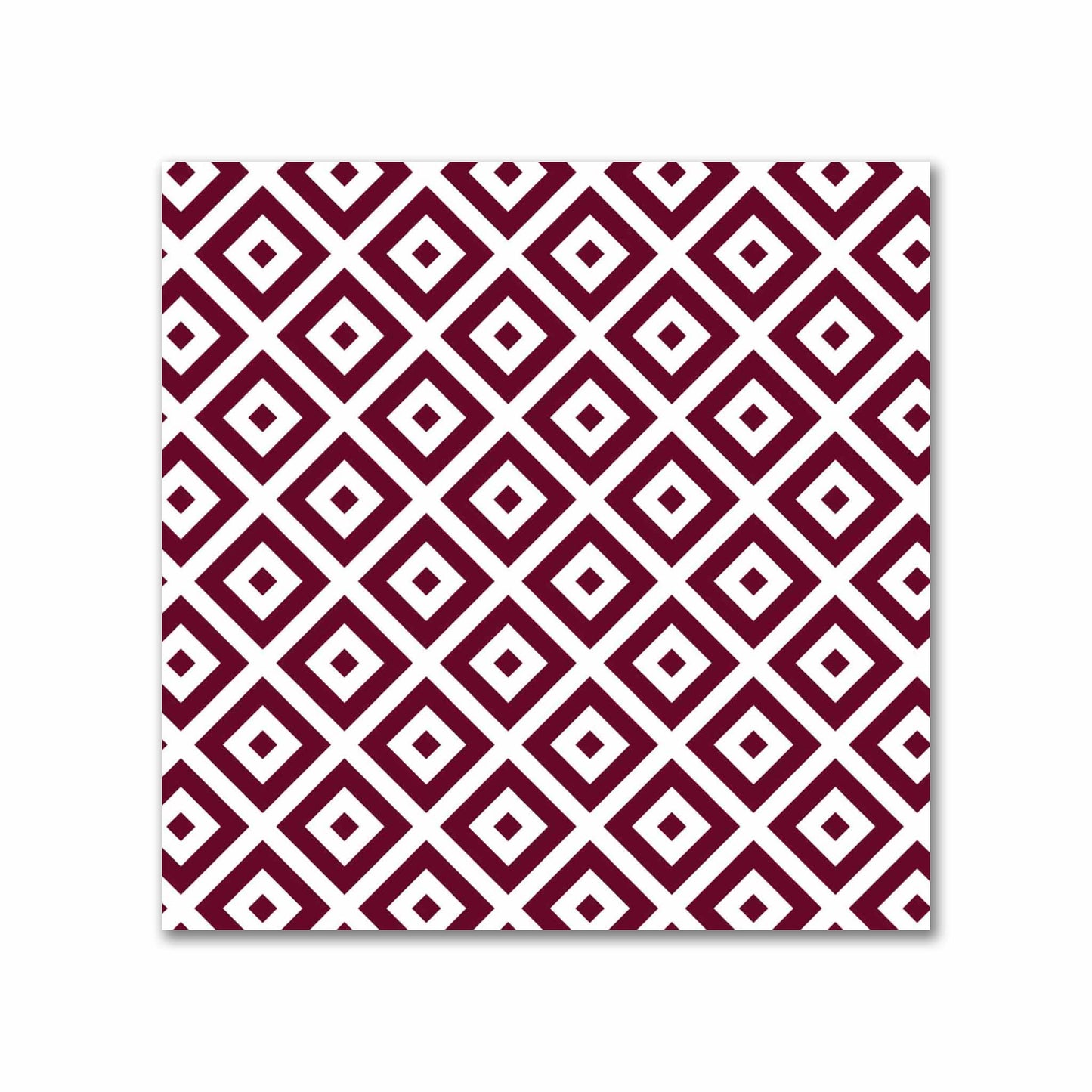 Off-White Cotton Sateen Fabric with Burgundy Red Repeating Square Motif Print | FACS-1281-122