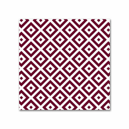 Off-White Cotton Sateen Fabric with Burgundy Red Repeating Square Motif Print | FACS-1281-122