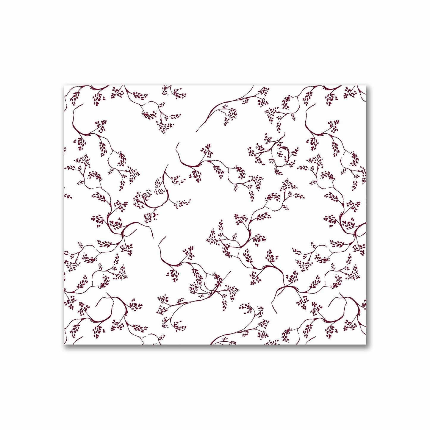 Off-White Cotton Sateen Fabric with Burgundy Red Hand-painted Vine Print | FACS-1281-181