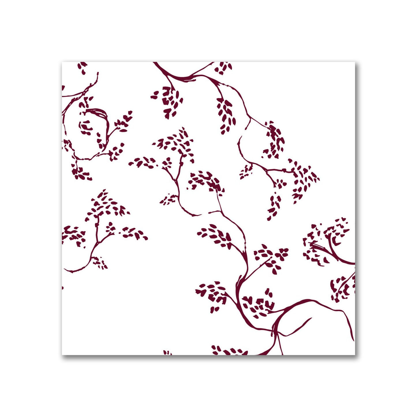 Off-White Cotton Sateen Fabric with Burgundy Red Hand-painted Vine Print | FACS-1281-181