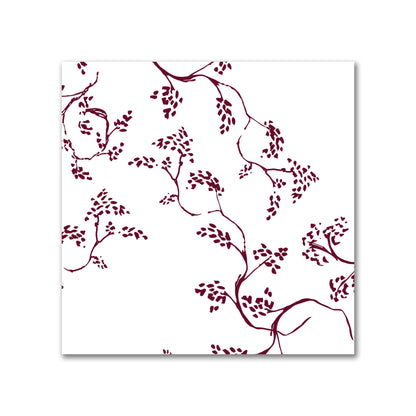 Off-White Cotton Sateen Fabric with Burgundy Red Hand-painted Vine Print | FACS-1281-181