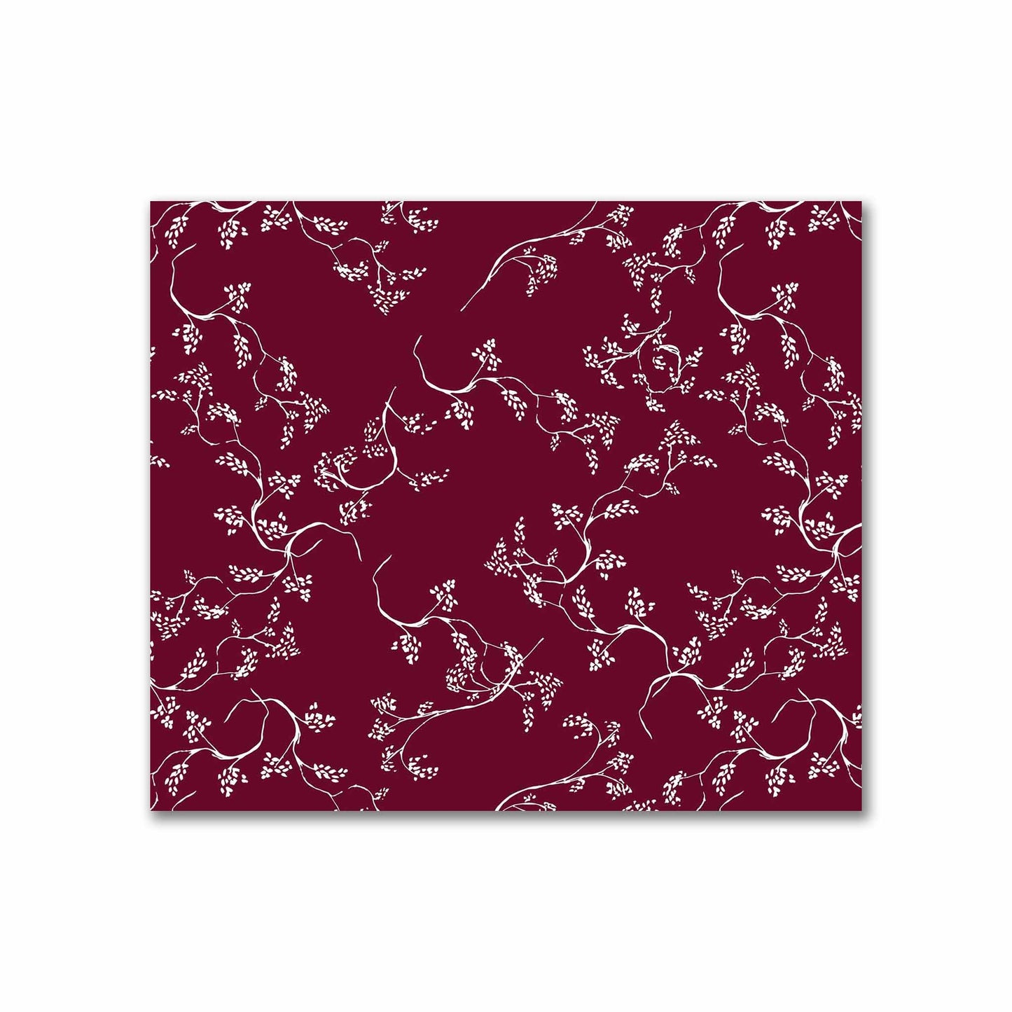 Burgundy Red Cotton Sateen Fabric with Off-White Vine Print  | FACS-1281-182
