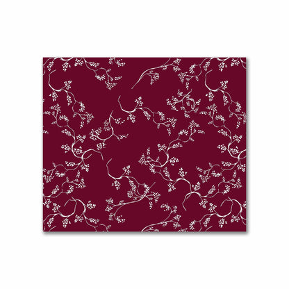 Burgundy Red Cotton Sateen Fabric with Off-White Vine Print  | FACS-1281-182