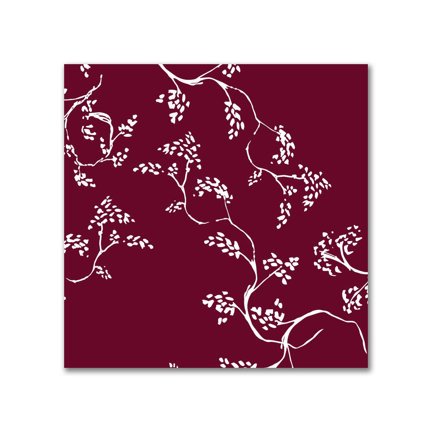 Burgundy Red Cotton Sateen Fabric with Off-White Vine Print  | FACS-1281-182