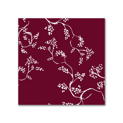 Burgundy Red Cotton Sateen Fabric with Off-White Vine Print  | FACS-1281-182