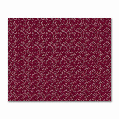 Burgundy Red Cotton Sateen Fabric with Off-White Vine Print  | FACS-1281-182