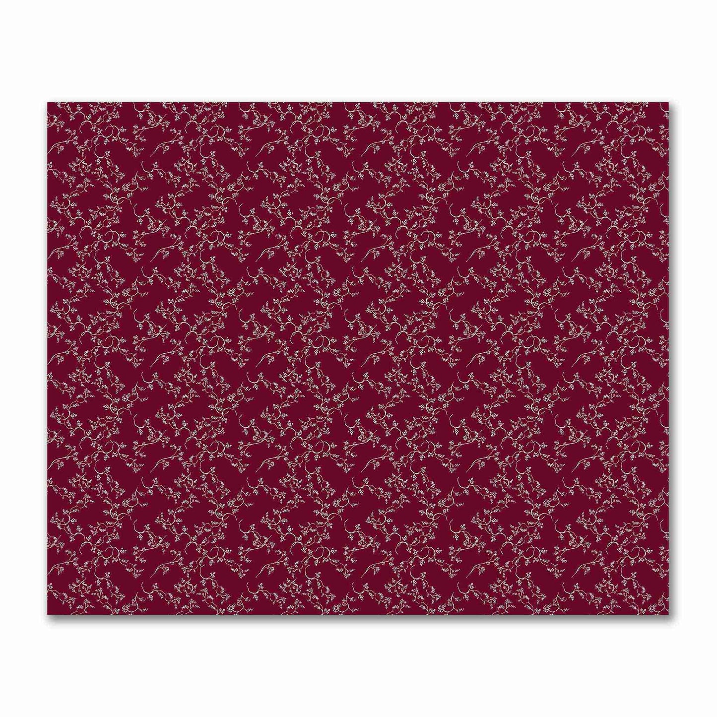 Burgundy Red Cotton Sateen Fabric with Off-White Vine Print  | FACS-1281-182