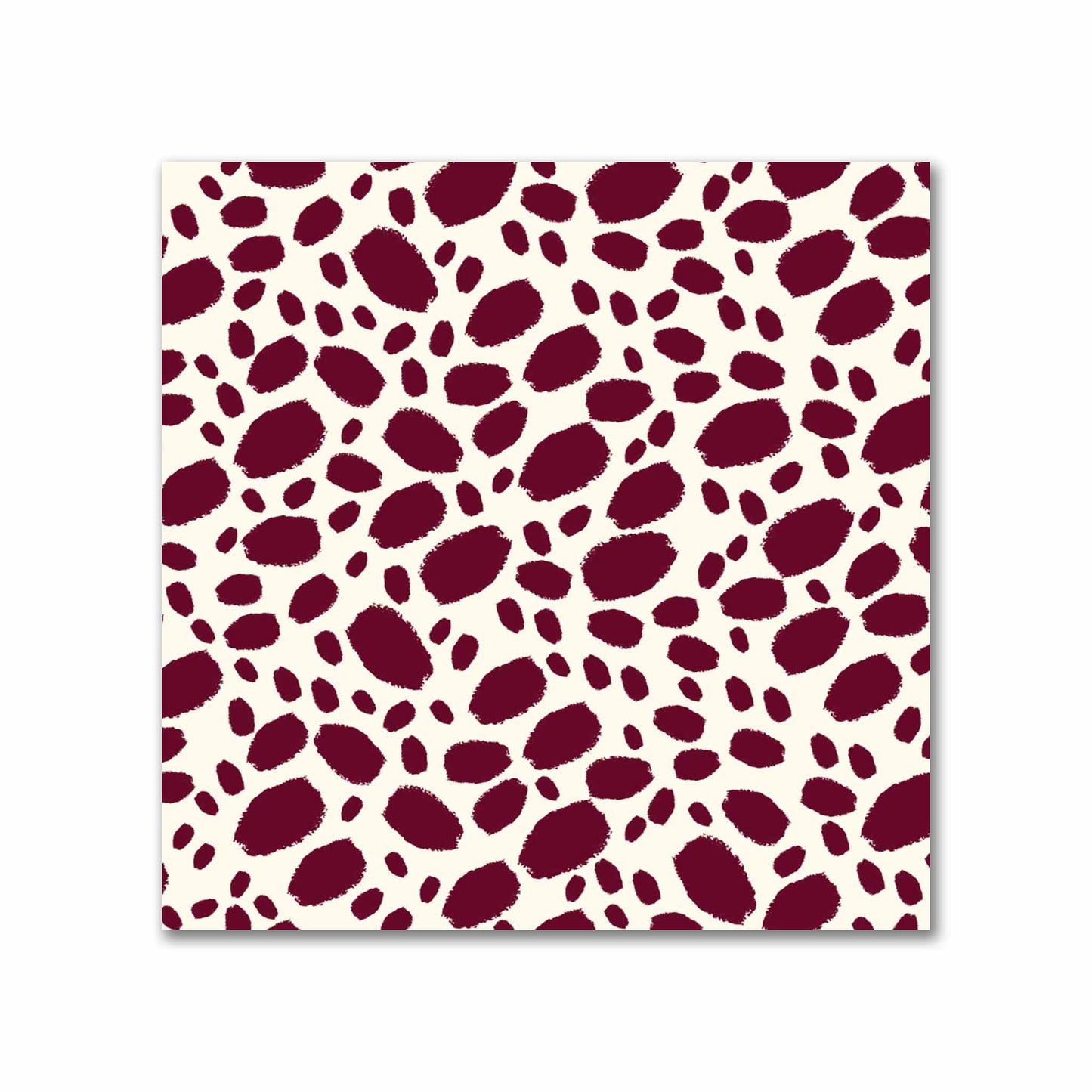 Pale Cream Cotton Sateen Fabric with Burgundy Red Hand-painted Dab Motif Print | FACS-1283-092