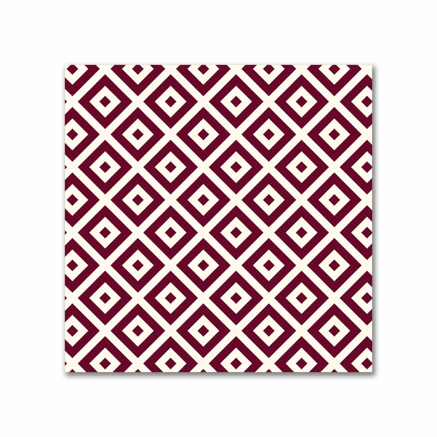 Pale Cream Cotton Sateen Fabric with Burgundy Red Repeating Square Motif Print | FACS-1283-122