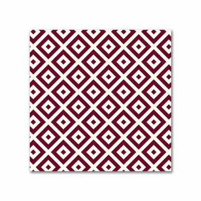Pale Cream Cotton Sateen Fabric with Burgundy Red Repeating Square Motif Print | FACS-1283-122