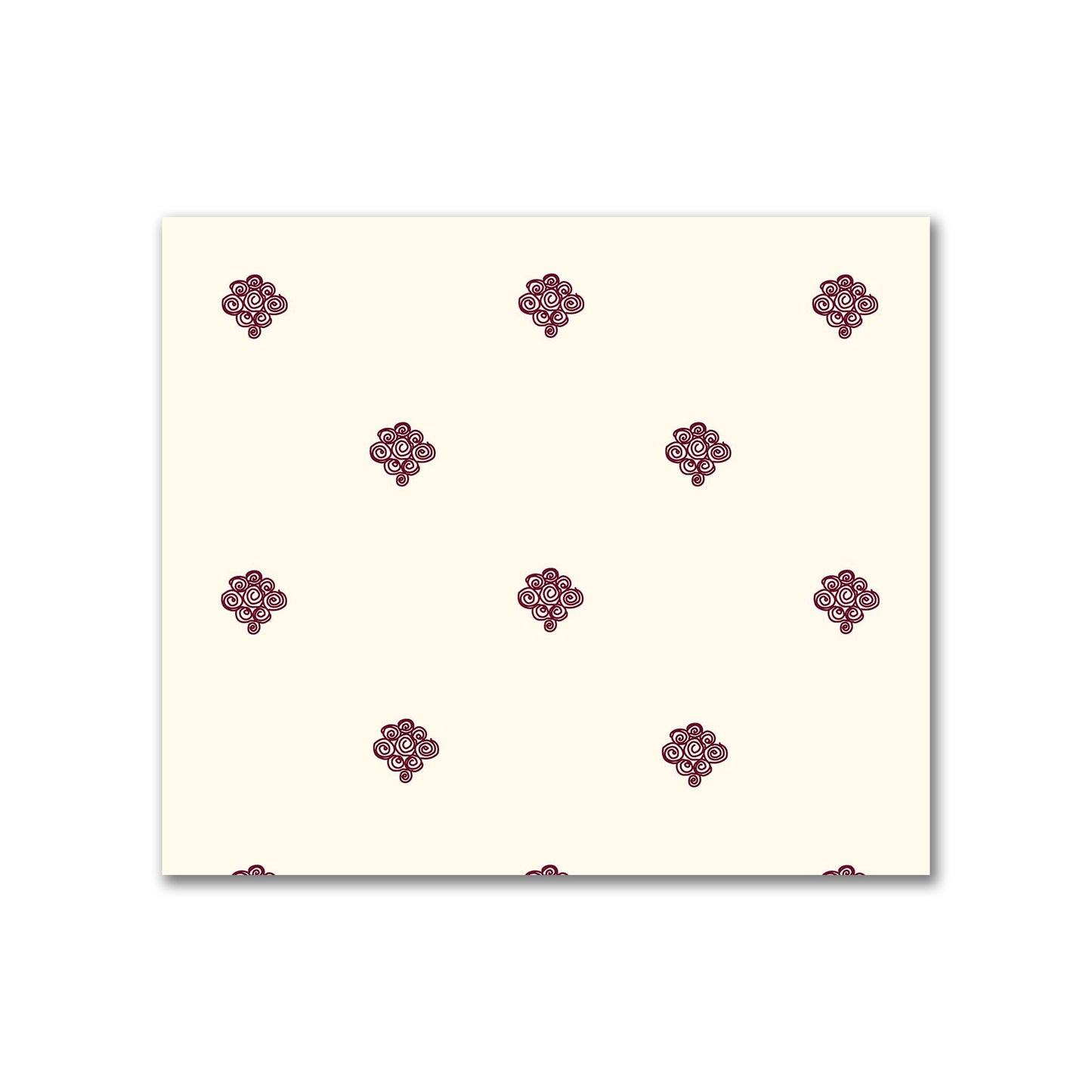 Pale Cream Cotton Sateen Fabric with Burgundy Red Hand-painted Swizzle Motif Print | FACS-1283-171