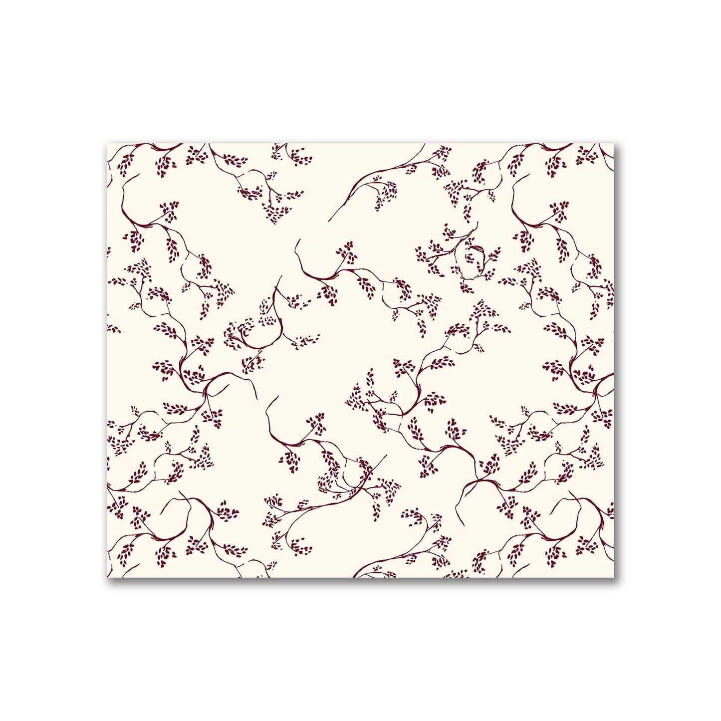 Pale Cream Cotton Sateen Fabric with Burgundy Red Hand-painted Vine Print | FACS-1283-181