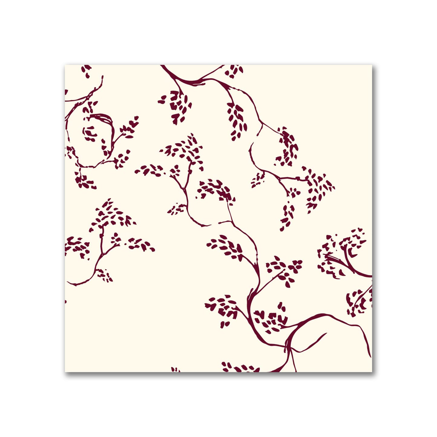 Pale Cream Cotton Sateen Fabric with Burgundy Red Hand-painted Vine Print | FACS-1283-181