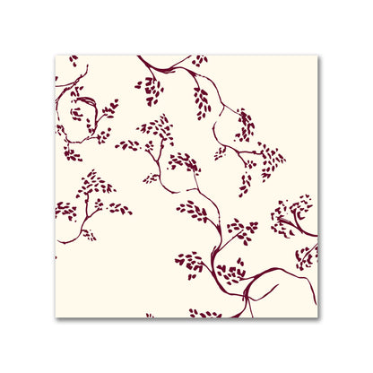 Pale Cream Cotton Sateen Fabric with Burgundy Red Hand-painted Vine Print | FACS-1283-181