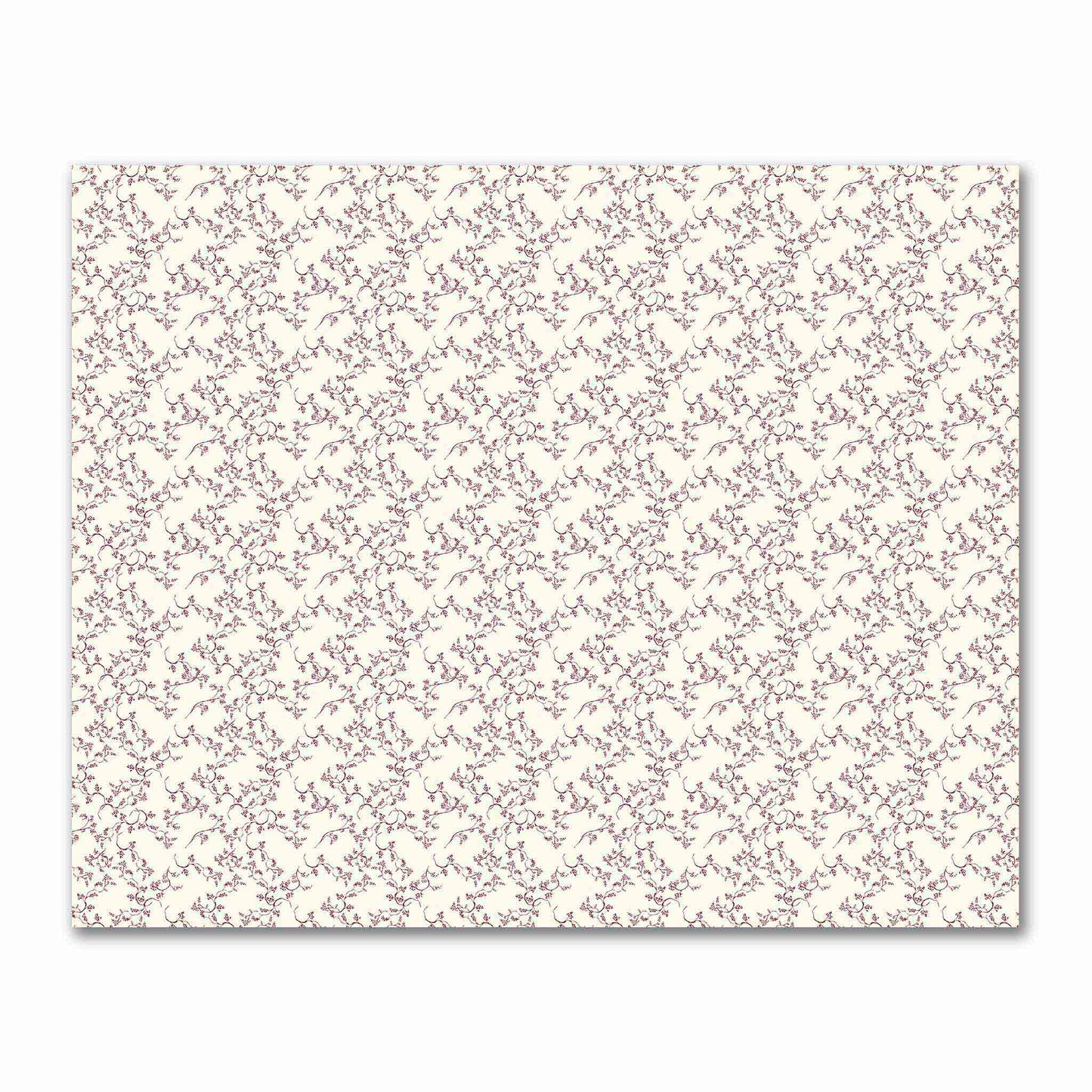 Pale Cream Cotton Sateen Fabric with Burgundy Red Hand-painted Vine Print | FACS-1283-181