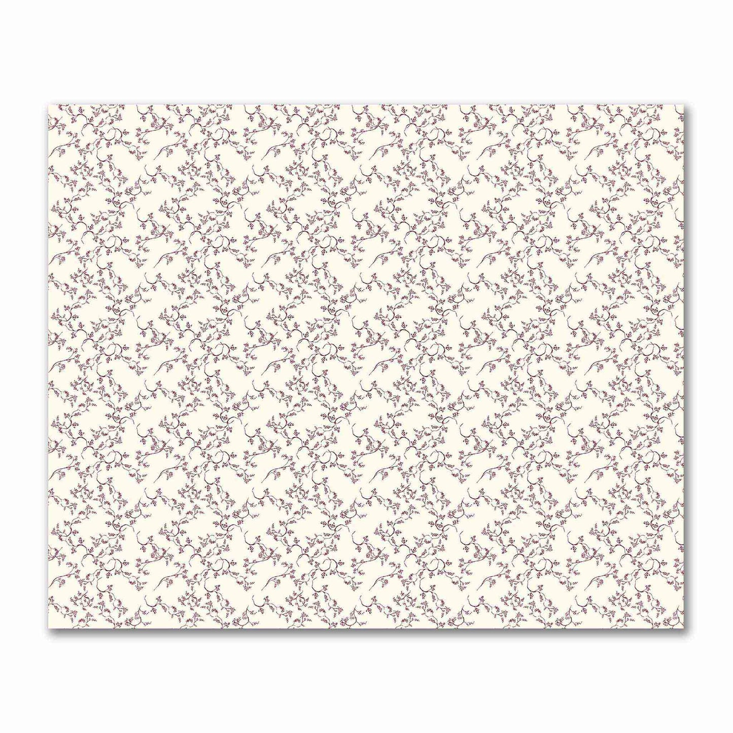 Pale Cream Cotton Sateen Fabric with Burgundy Red Hand-painted Vine Print | FACS-1283-181