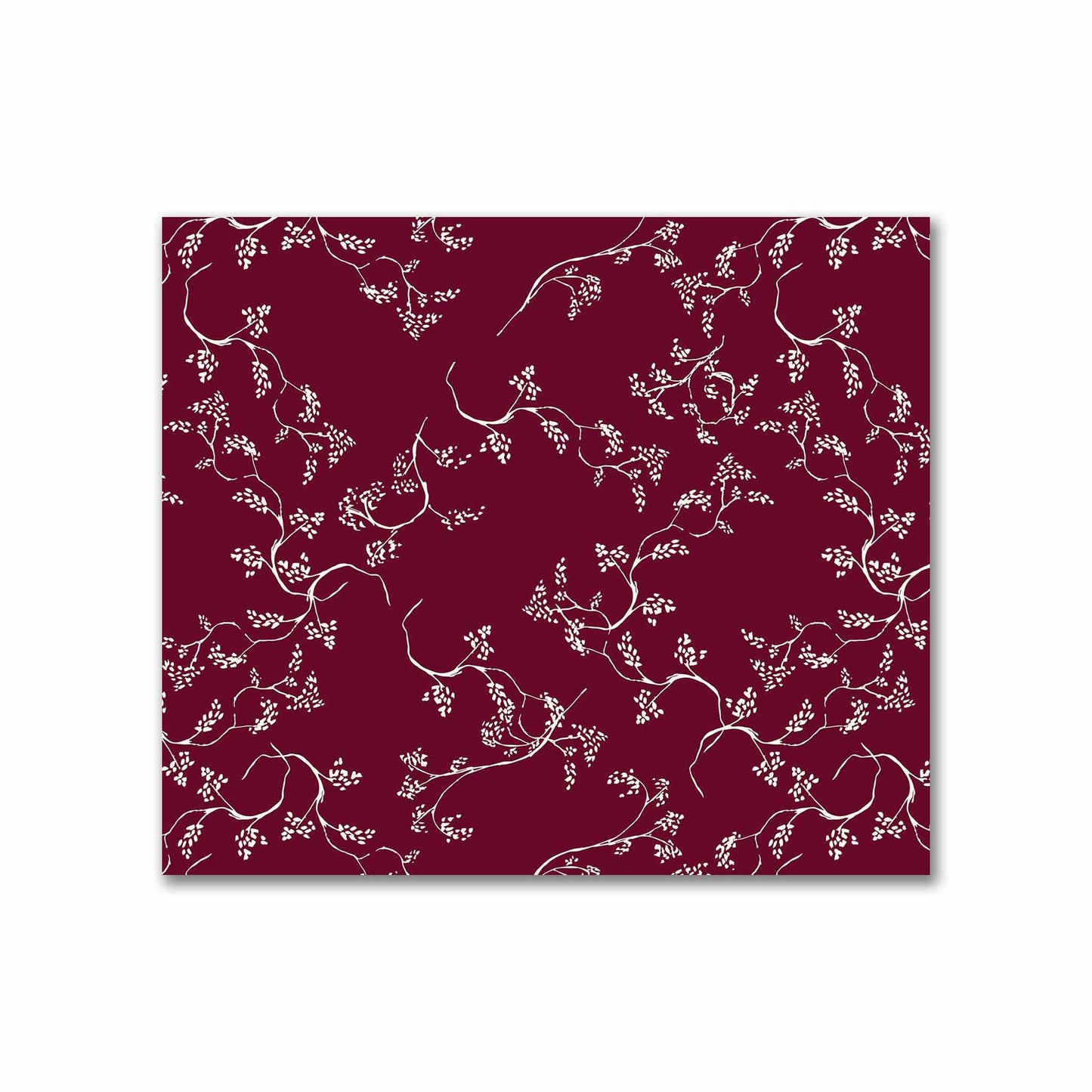 Burgundy Red Cotton Sateen Fabric with Pale Cream Vine Print  | FACS-1283-182