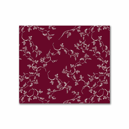 Burgundy Red Cotton Sateen Fabric with Pale Cream Vine Print  | FACS-1283-182