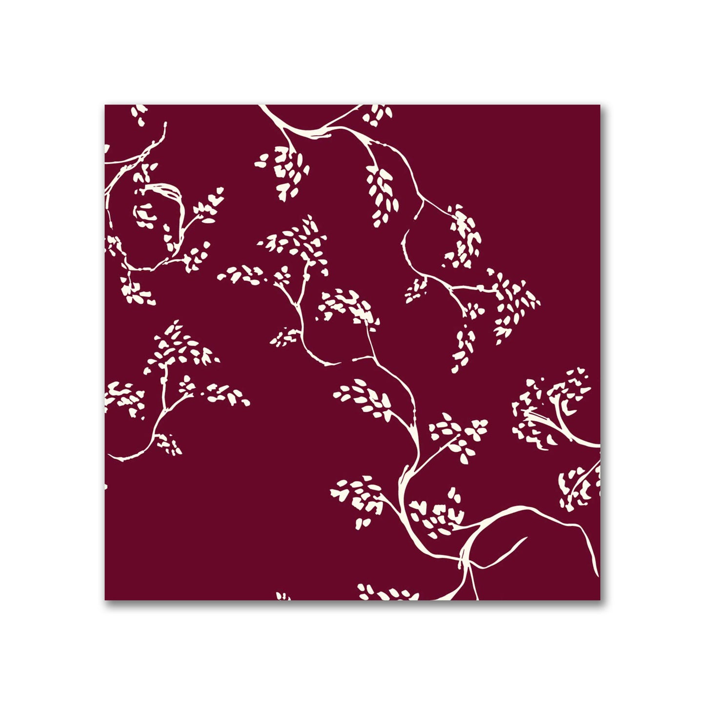 Burgundy Red Cotton Sateen Fabric with Pale Cream Vine Print  | FACS-1283-182