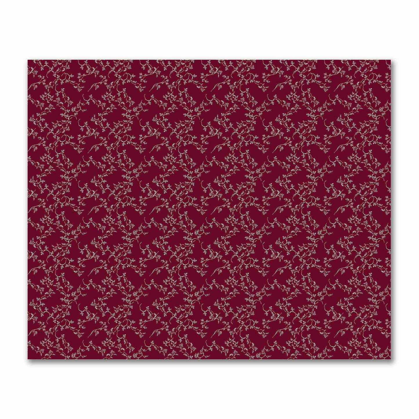 Burgundy Red Cotton Sateen Fabric with Pale Cream Vine Print  | FACS-1283-182