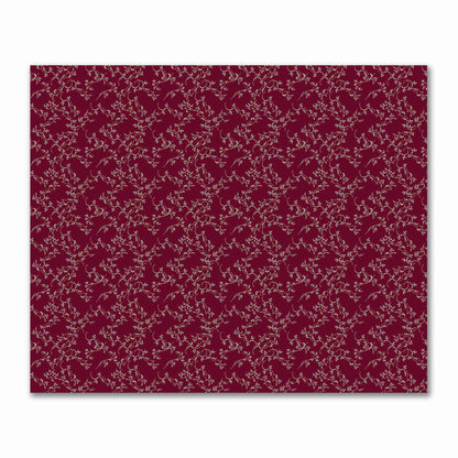 Burgundy Red Cotton Sateen Fabric with Pale Cream Vine Print  | FACS-1283-182