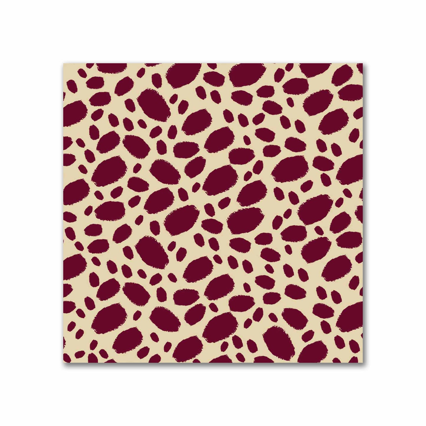 Tan Cotton Sateen Fabric with Burgundy Red Hand-painted Dab Motif Print | FACS-1284-092