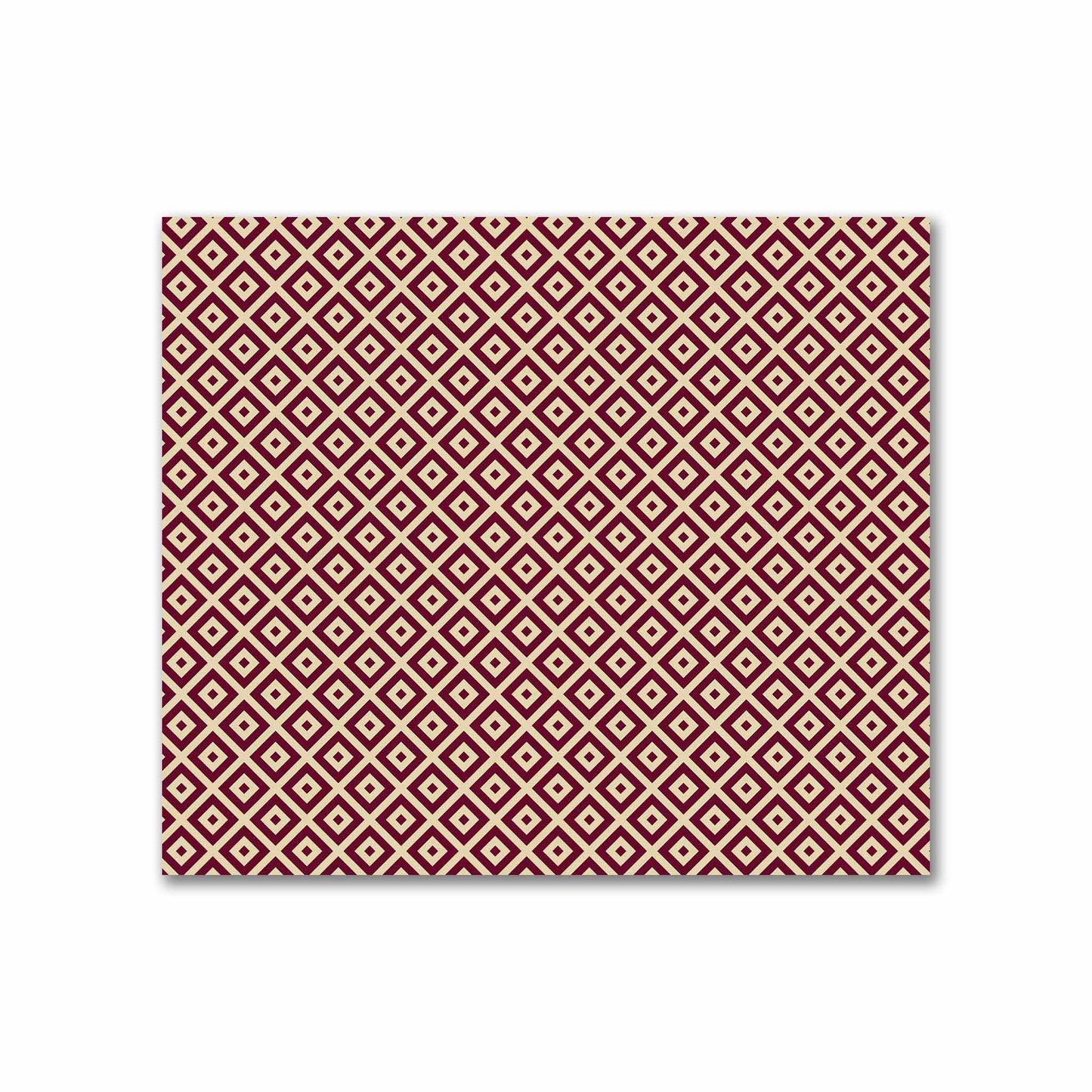Tan Cotton Sateen Fabric with Burgundy Red Repeating Square Motif Print | FACS-1284-122