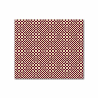 Tan Cotton Sateen Fabric with Burgundy Red Repeating Square Motif Print | FACS-1284-122